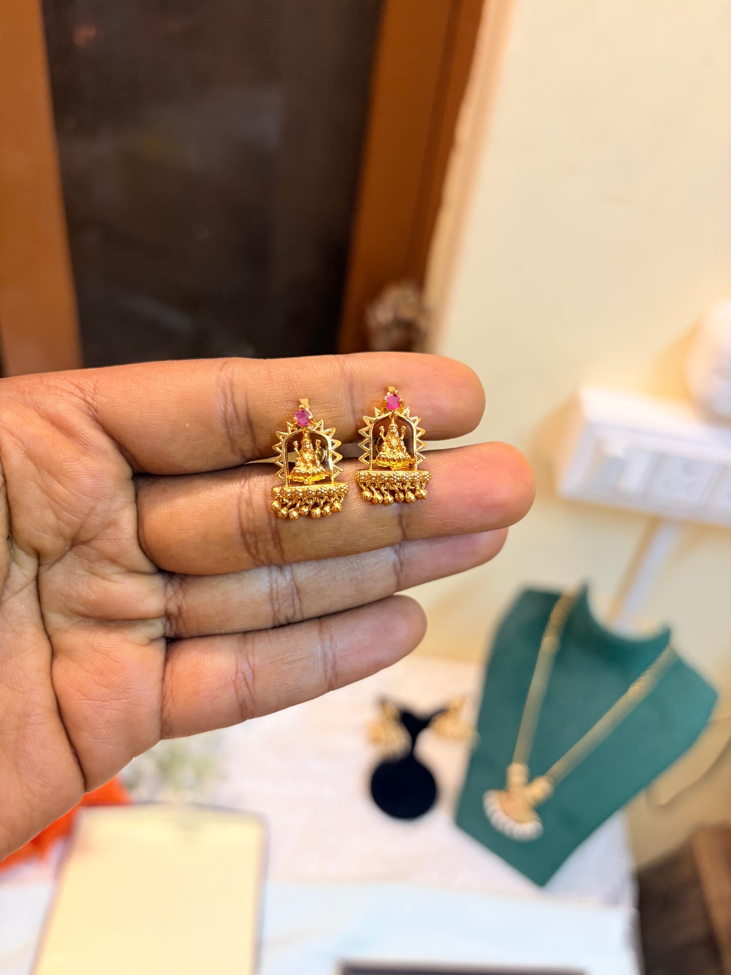 Gold inspired Lakshmi screw back earrings