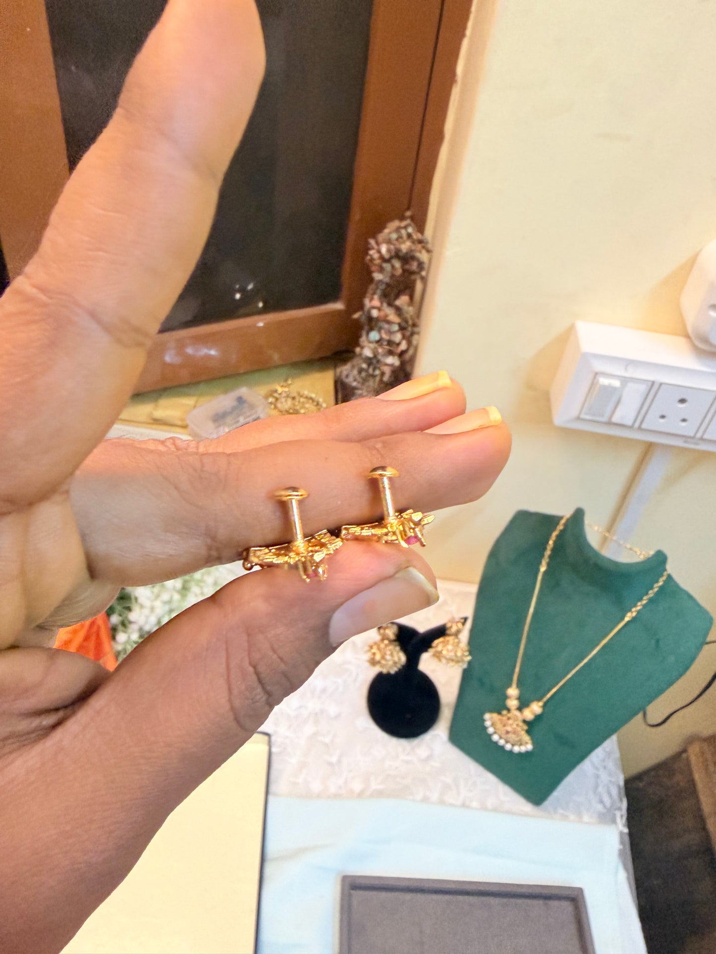 Gold inspired Lakshmi screw back earrings