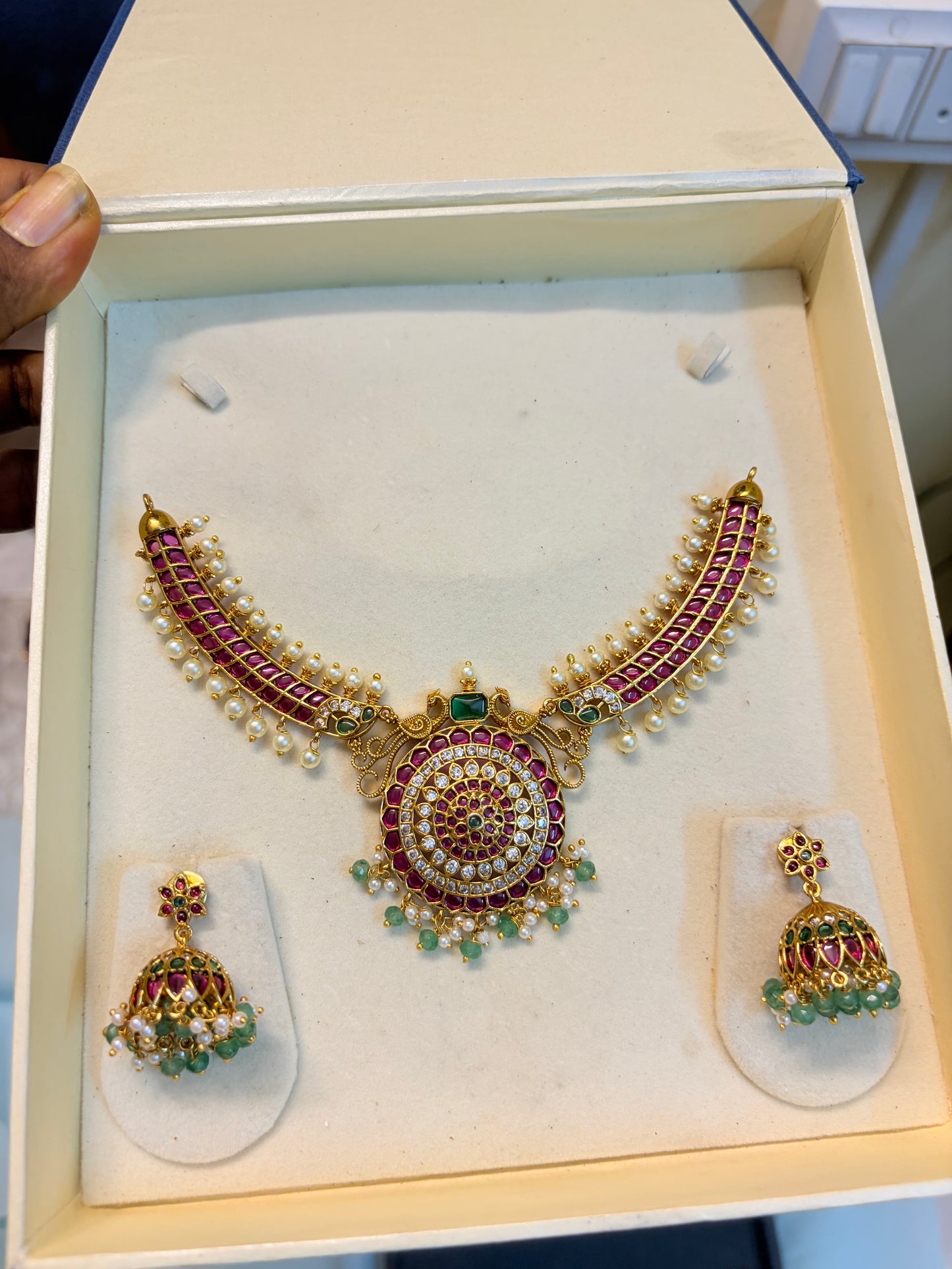 Antique kemp choker set with Jhumka
