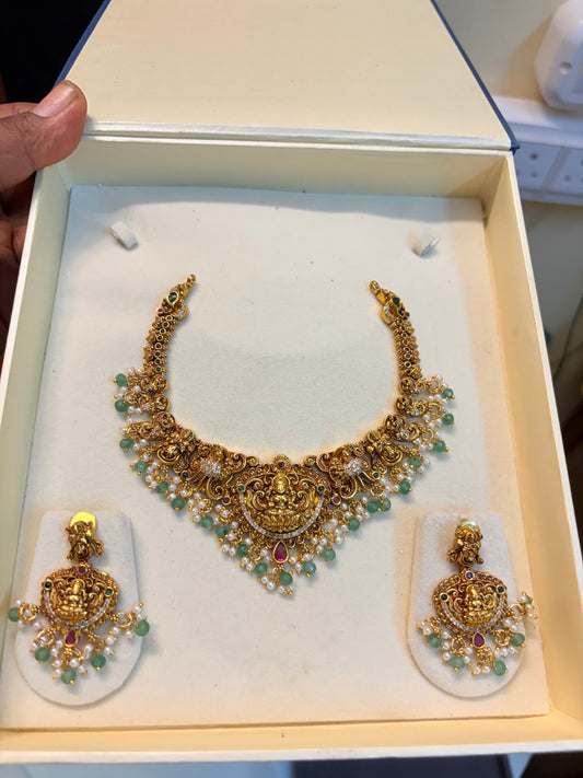 Gold Nakshi jadau necklace set