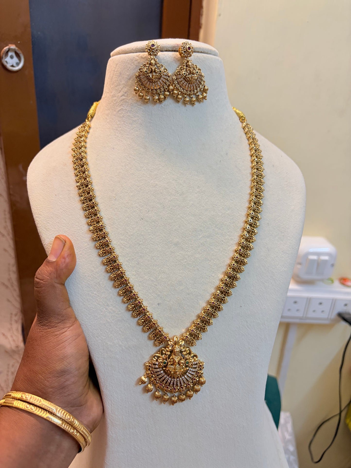 Gold antique finish Lakshmi haram premium quality