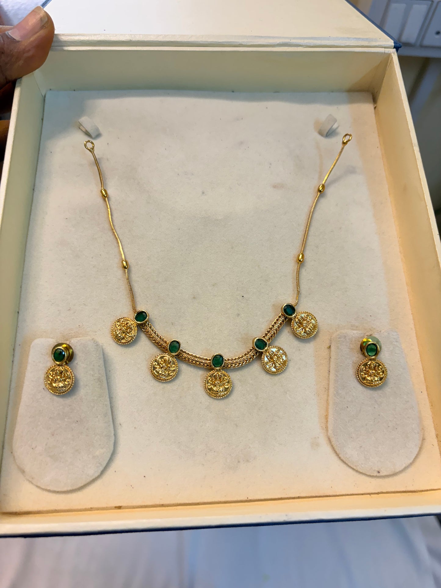 Emerald Lakshmi coin kids choker set