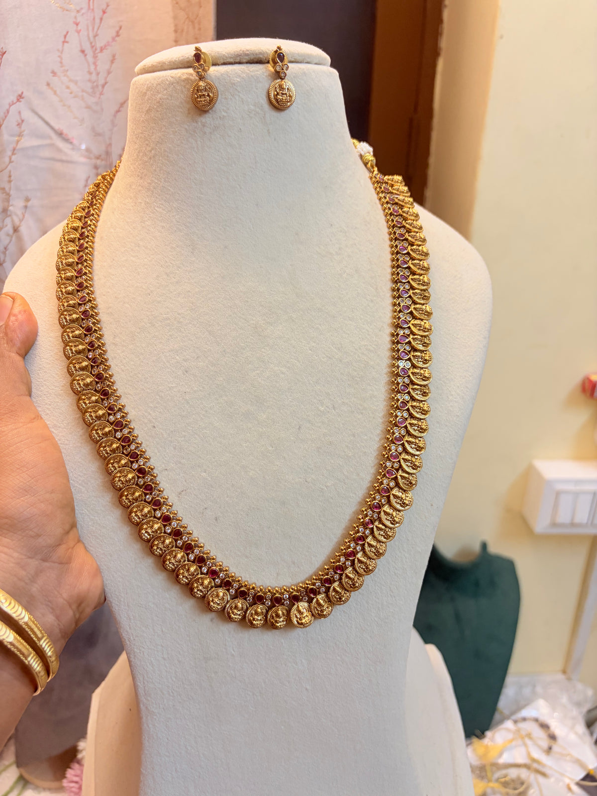 Ruby Lakshmi coin kemp stones jadau haram premium quality