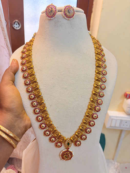 Gold antique peacock kemp stones jadau bottumala haram
