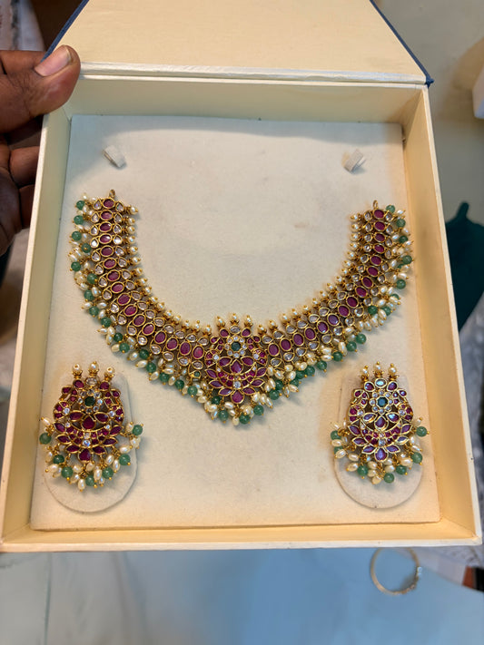 Jadau Kundan kemp stones necklace set