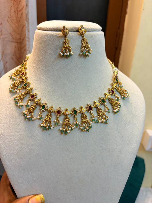 Gold finish Cz Lakshmi choker set