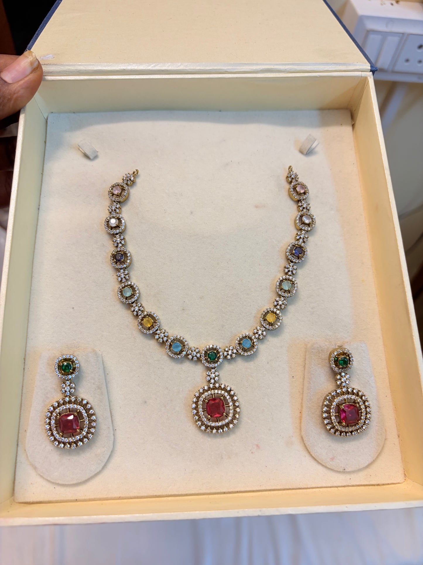 AD stones multicolour jadau necklace set