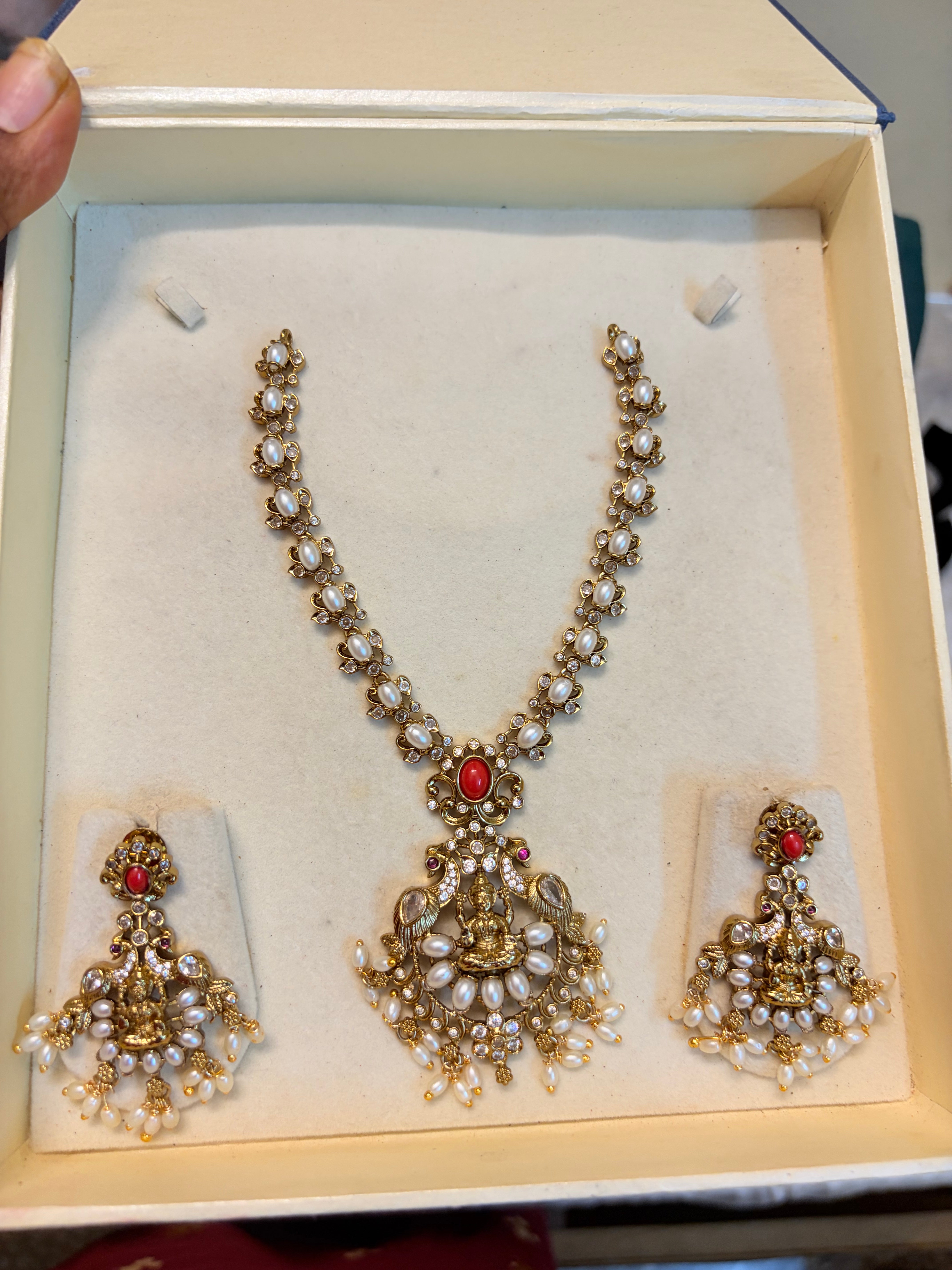 Antique Lakshmi pearl jadau necklace set