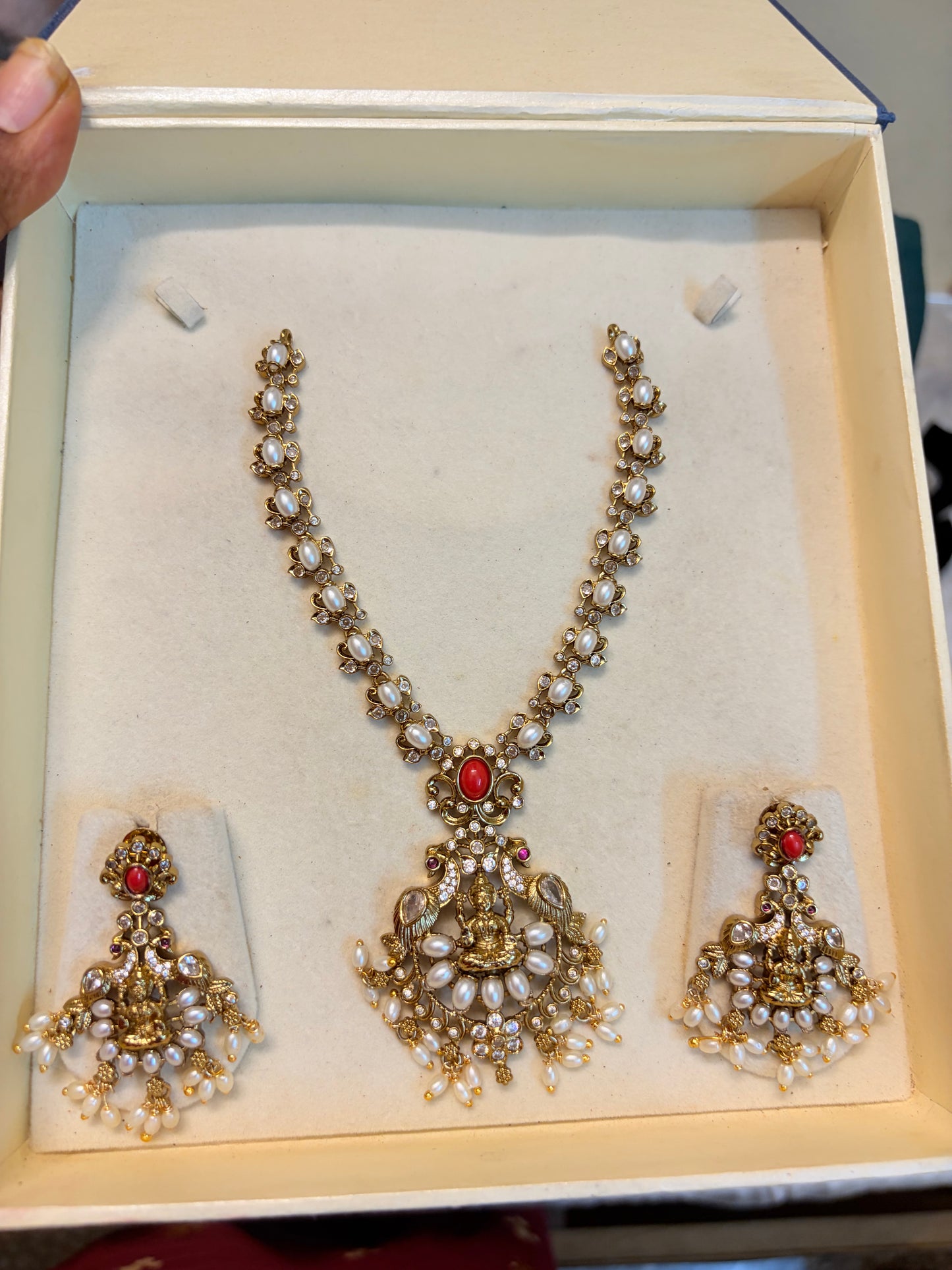Antique Lakshmi pearl jadau necklace set