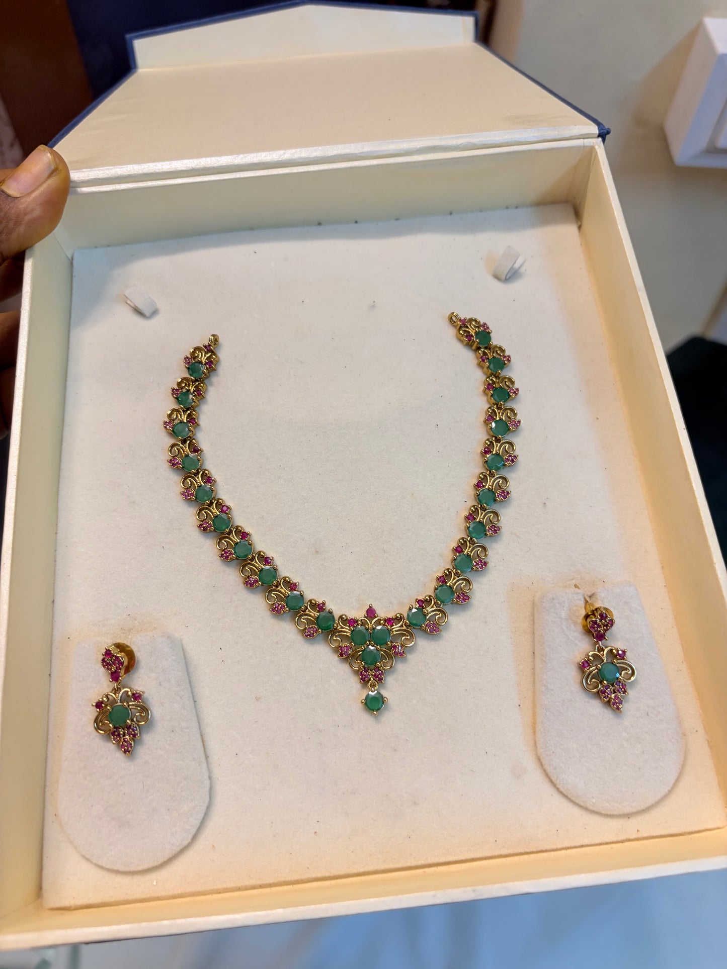 Emerald Ruby stones gold inspired necklace set