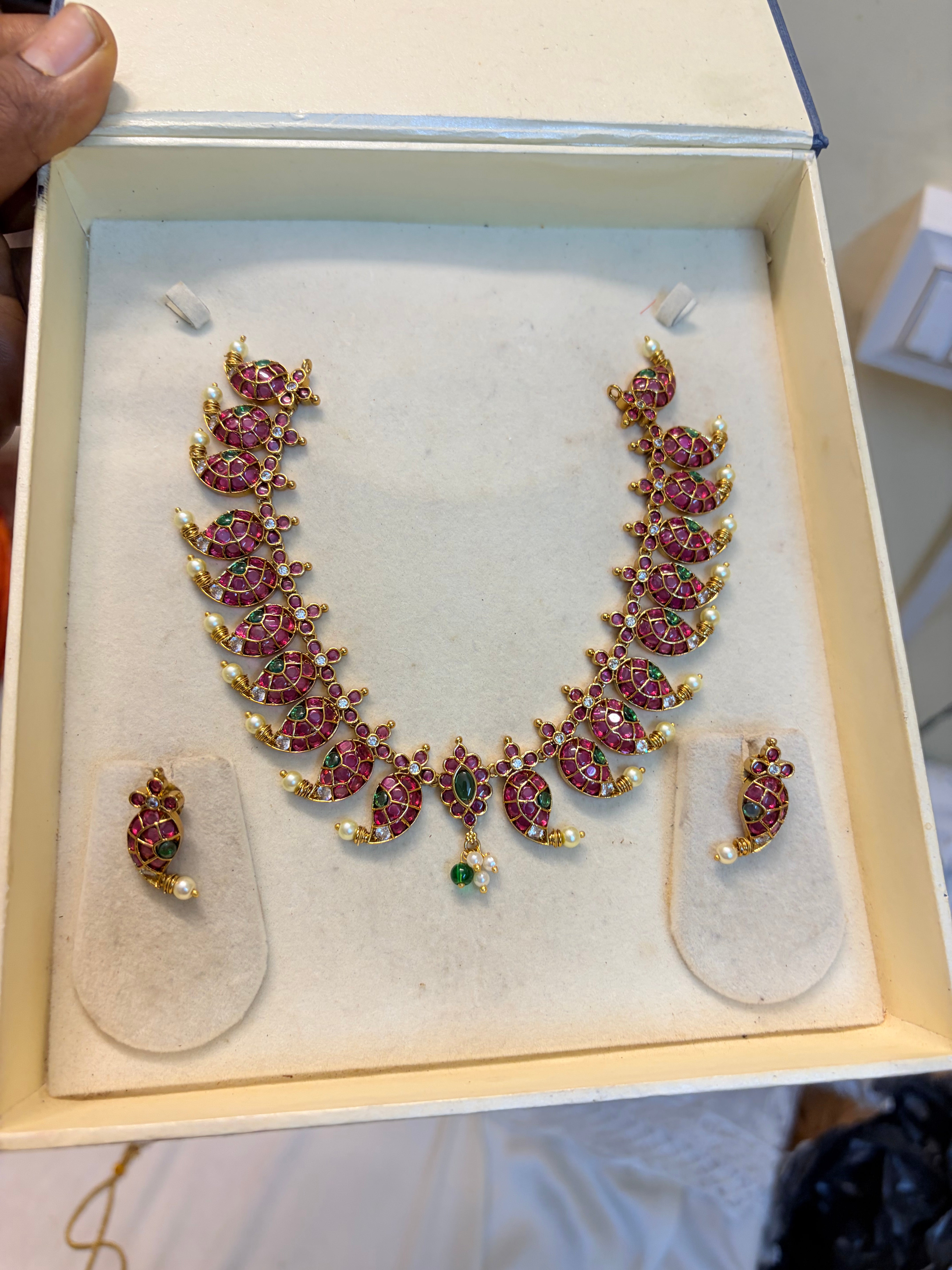Real kemp stones jadau mango necklace set premium quality