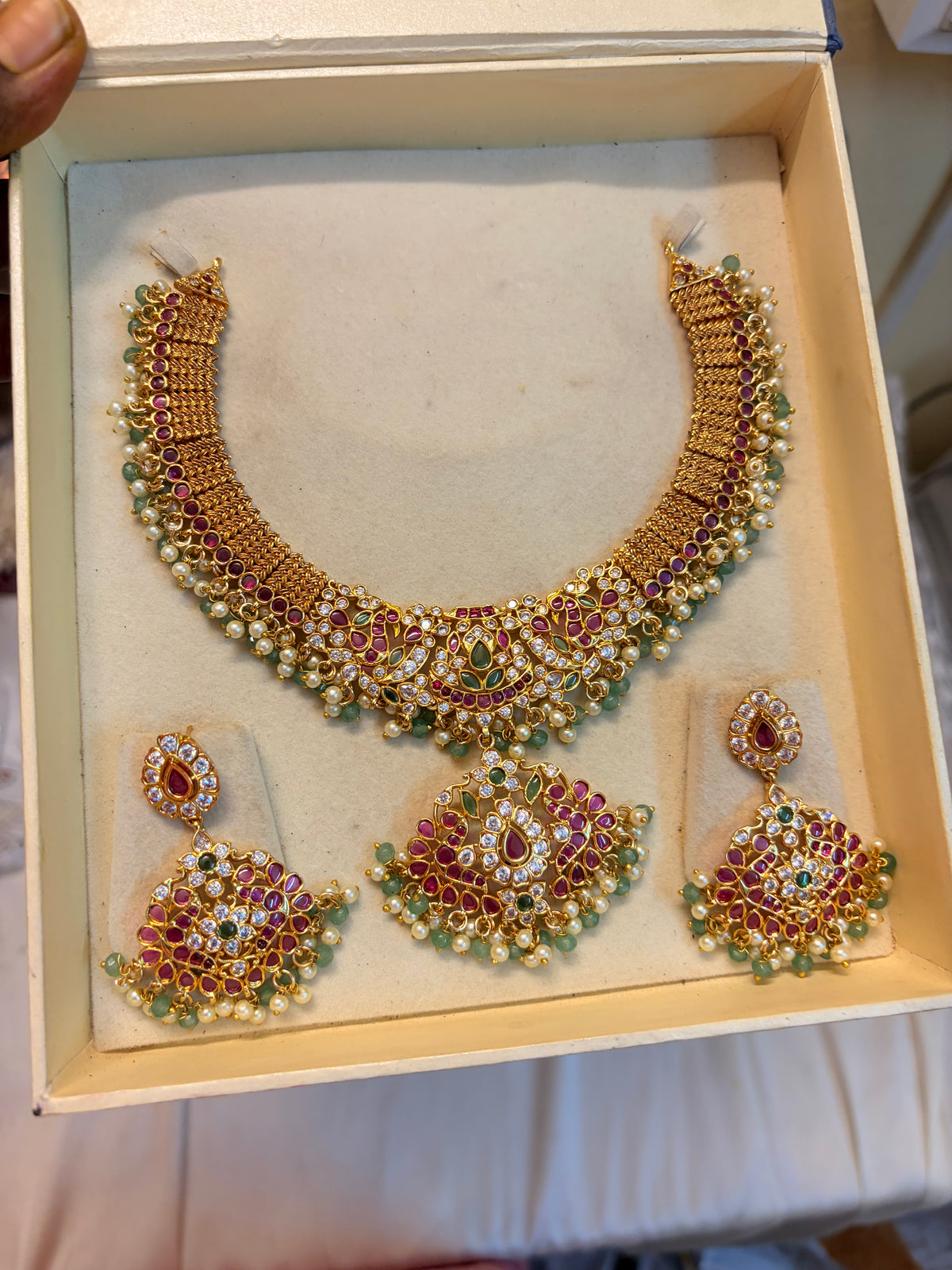 Heritage Gold antique kemp stones jadau necklace set