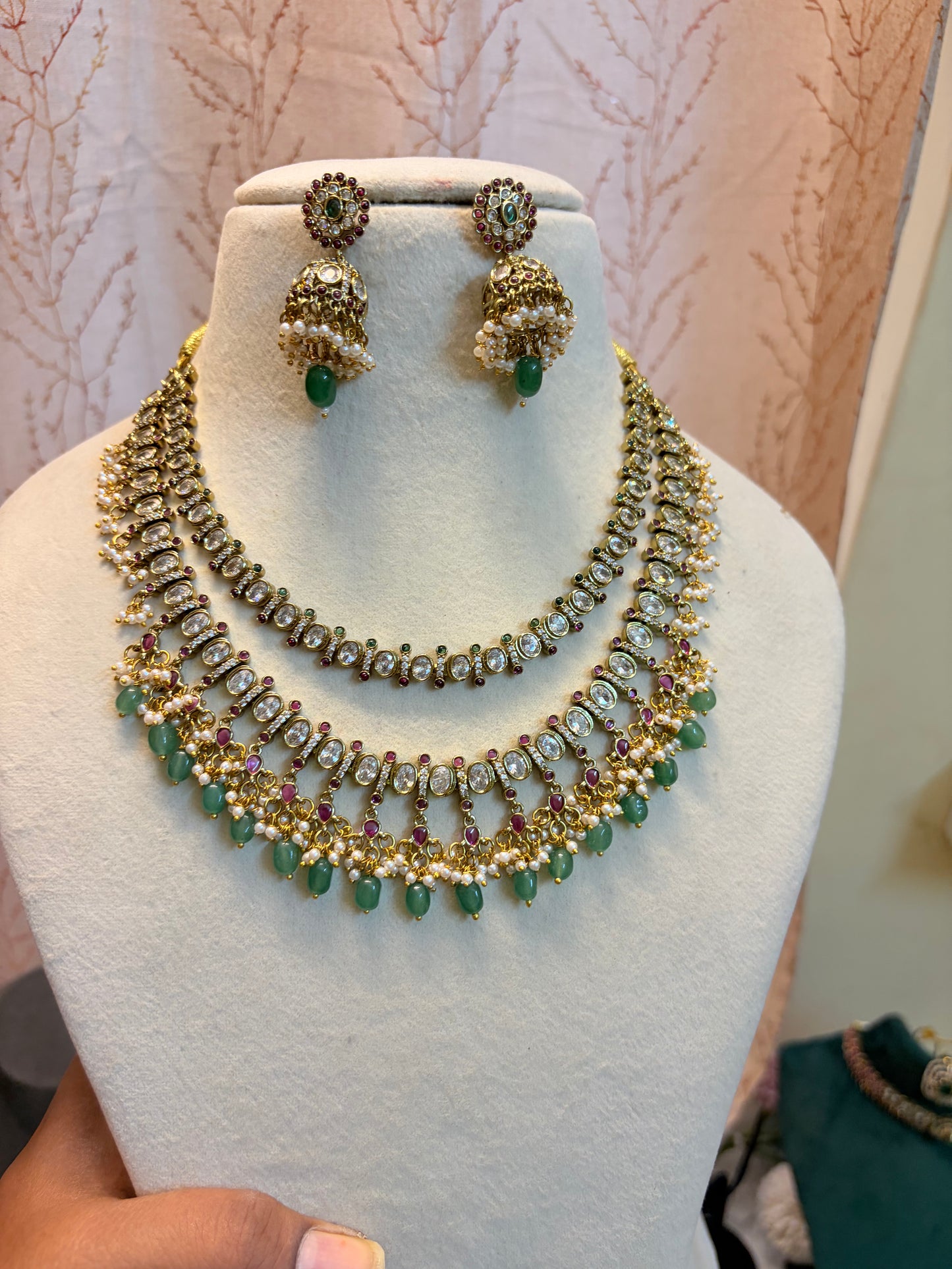 Royal Polki Kundan jadau double layer necklace set