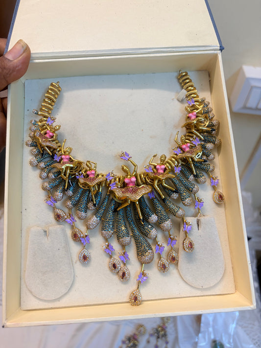Gold inspired zirconium stones jadau brass made choker set