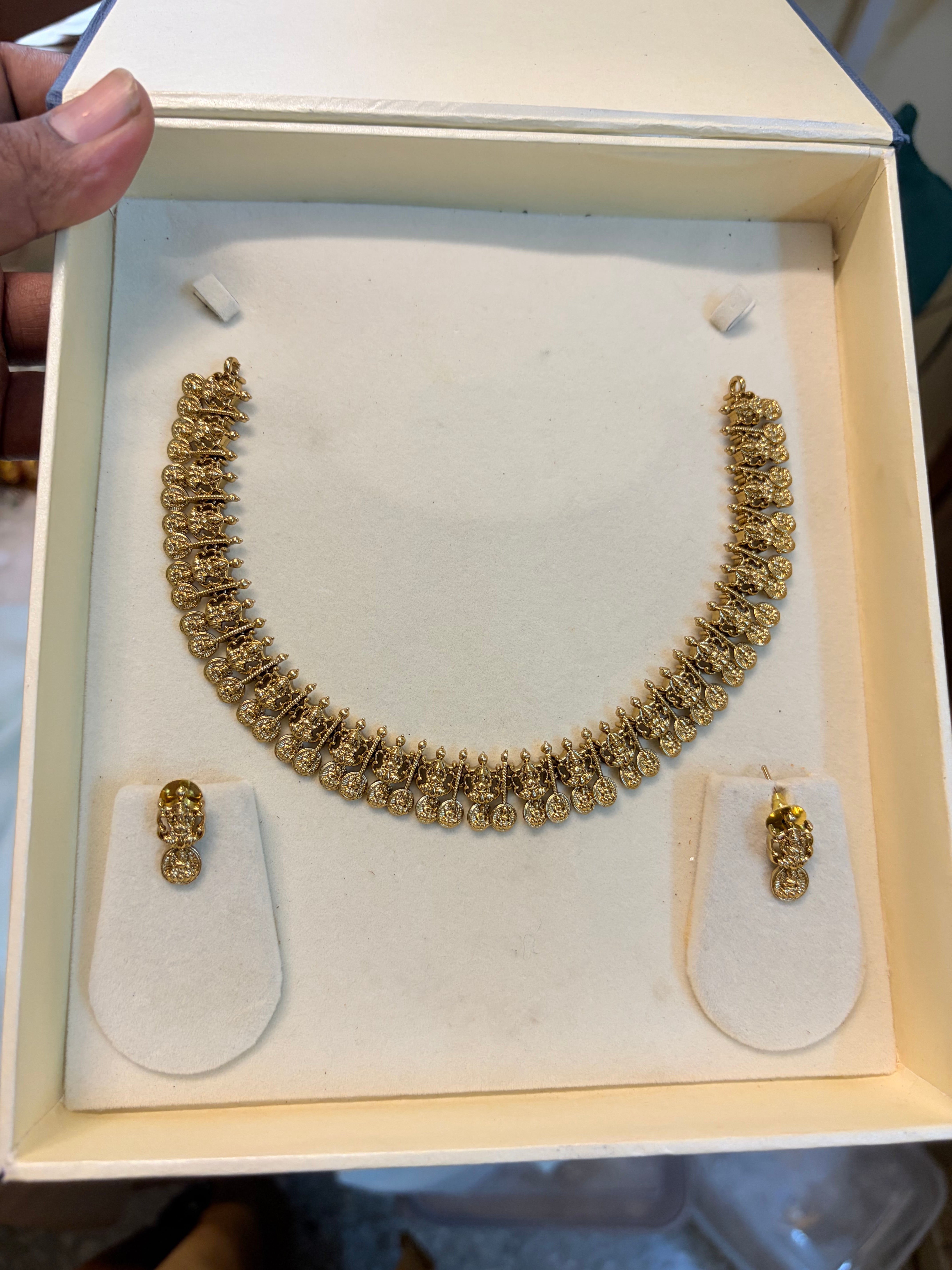 Gold antique finish Lakshmi necklace set