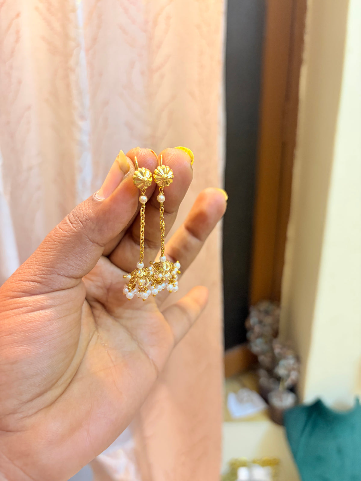 Gold inspired pearl hook Jhumka