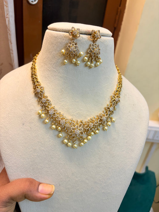 Cz stone gold plated necklace set