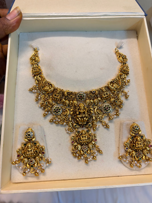 Gold antique finish jadau choker set premium quality