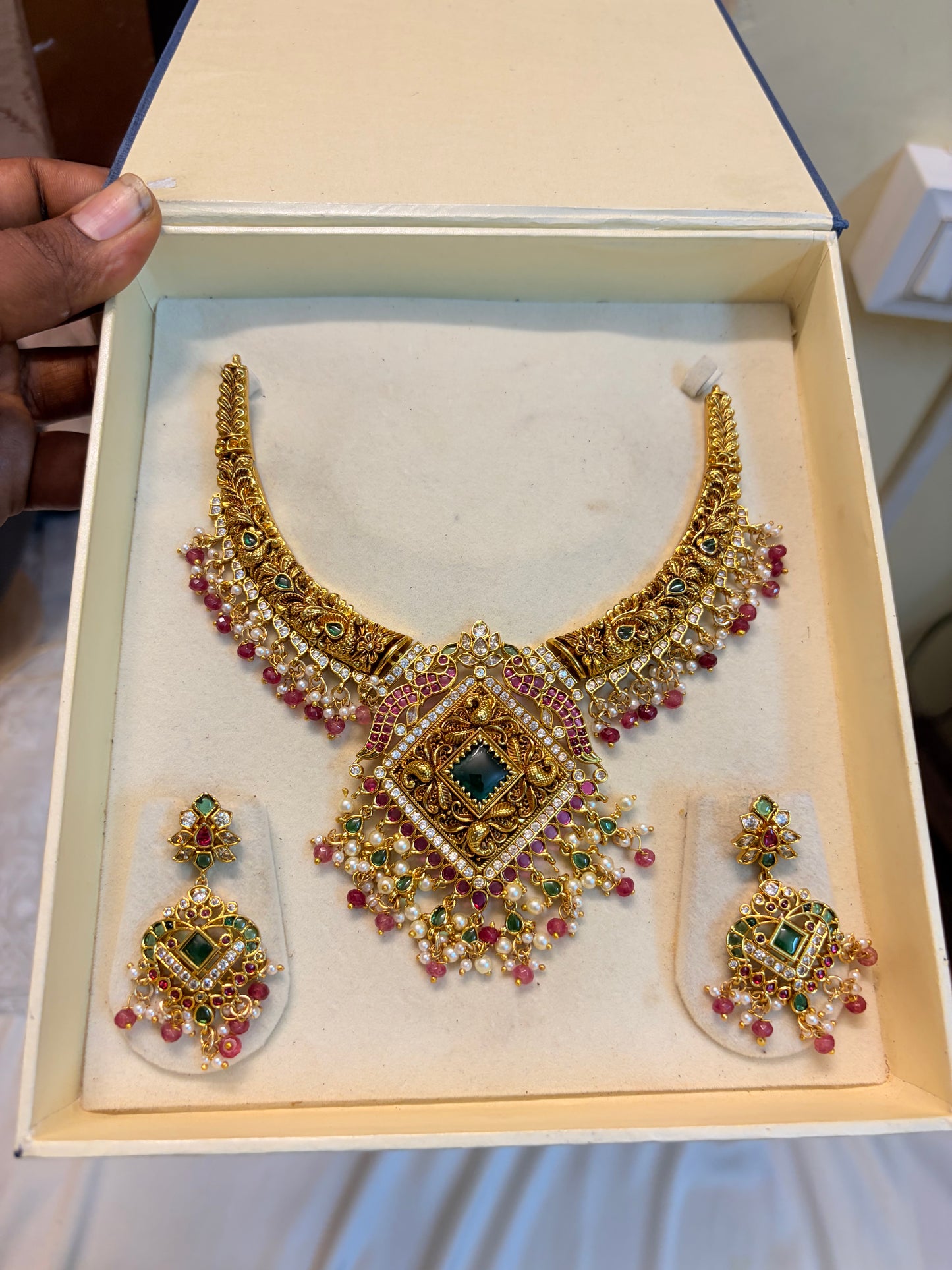 Heritage Gold Nakshi finish Kanti necklace set