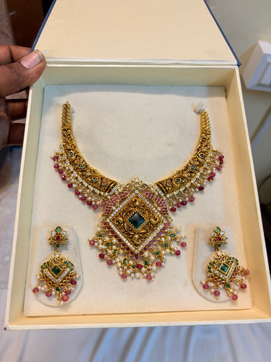 Heritage Gold Nakshi finish Kanti necklace set