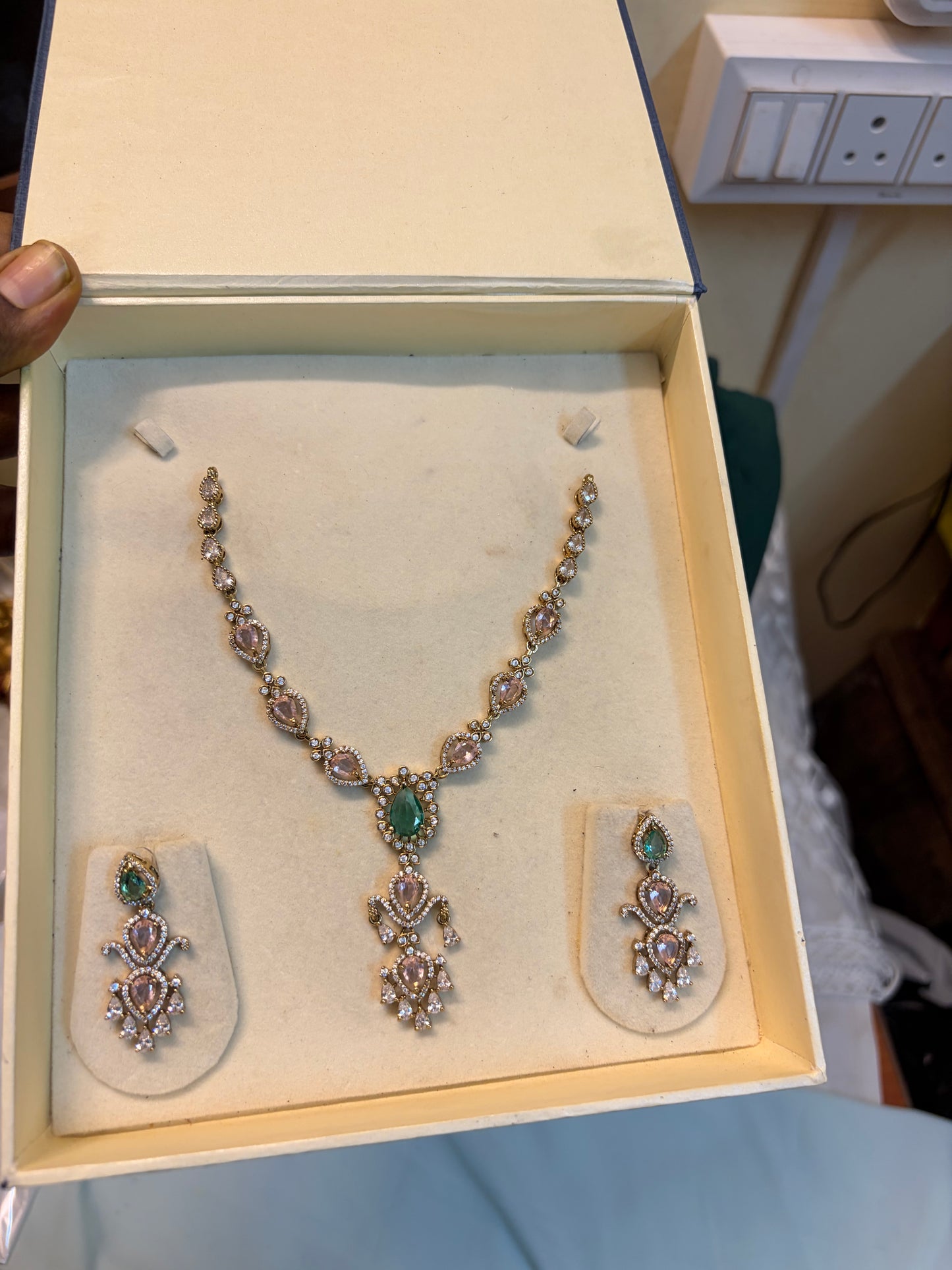 Blush pink jadau necklace set
