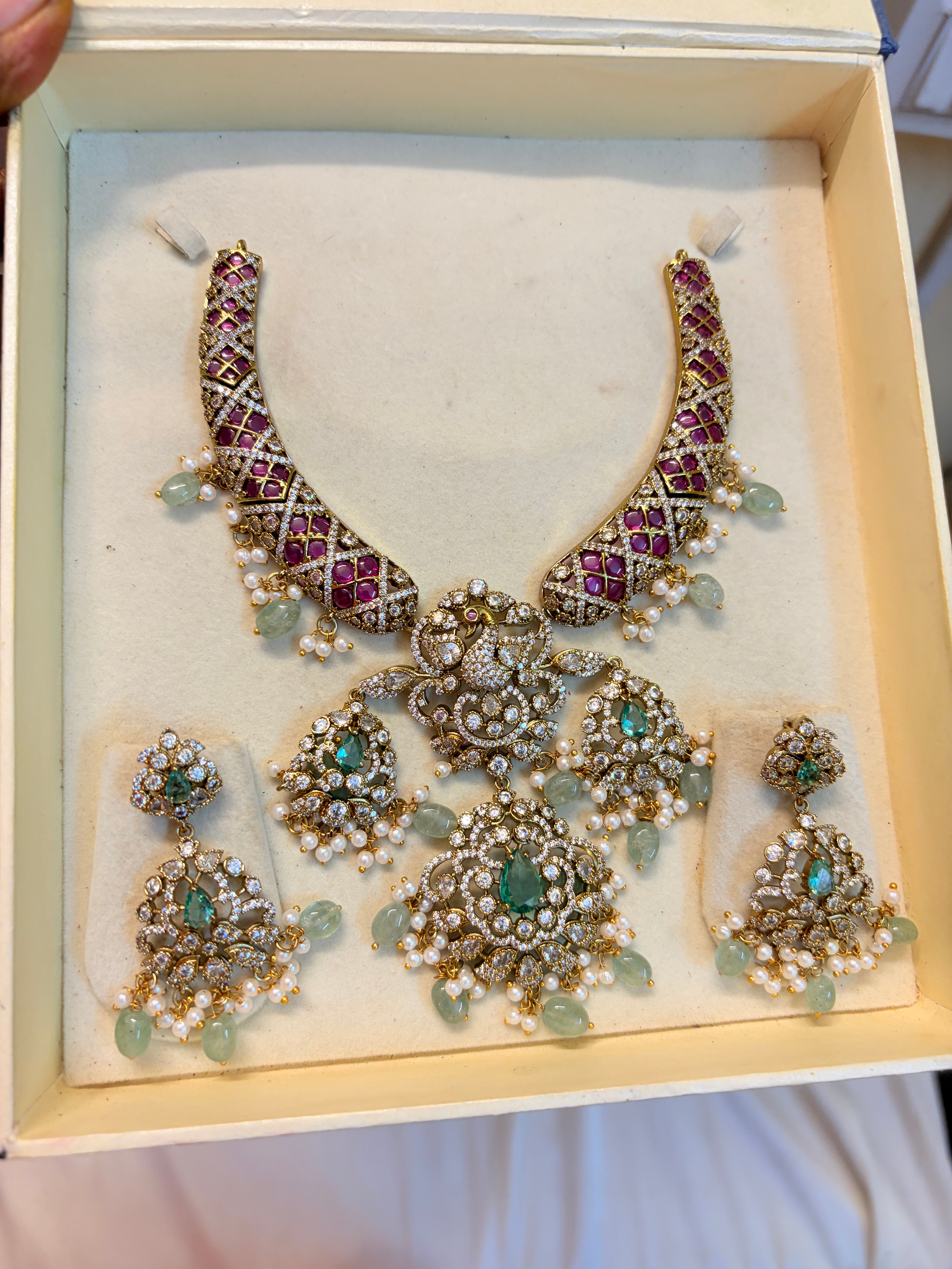 Moissanite peacock jadau necklace set