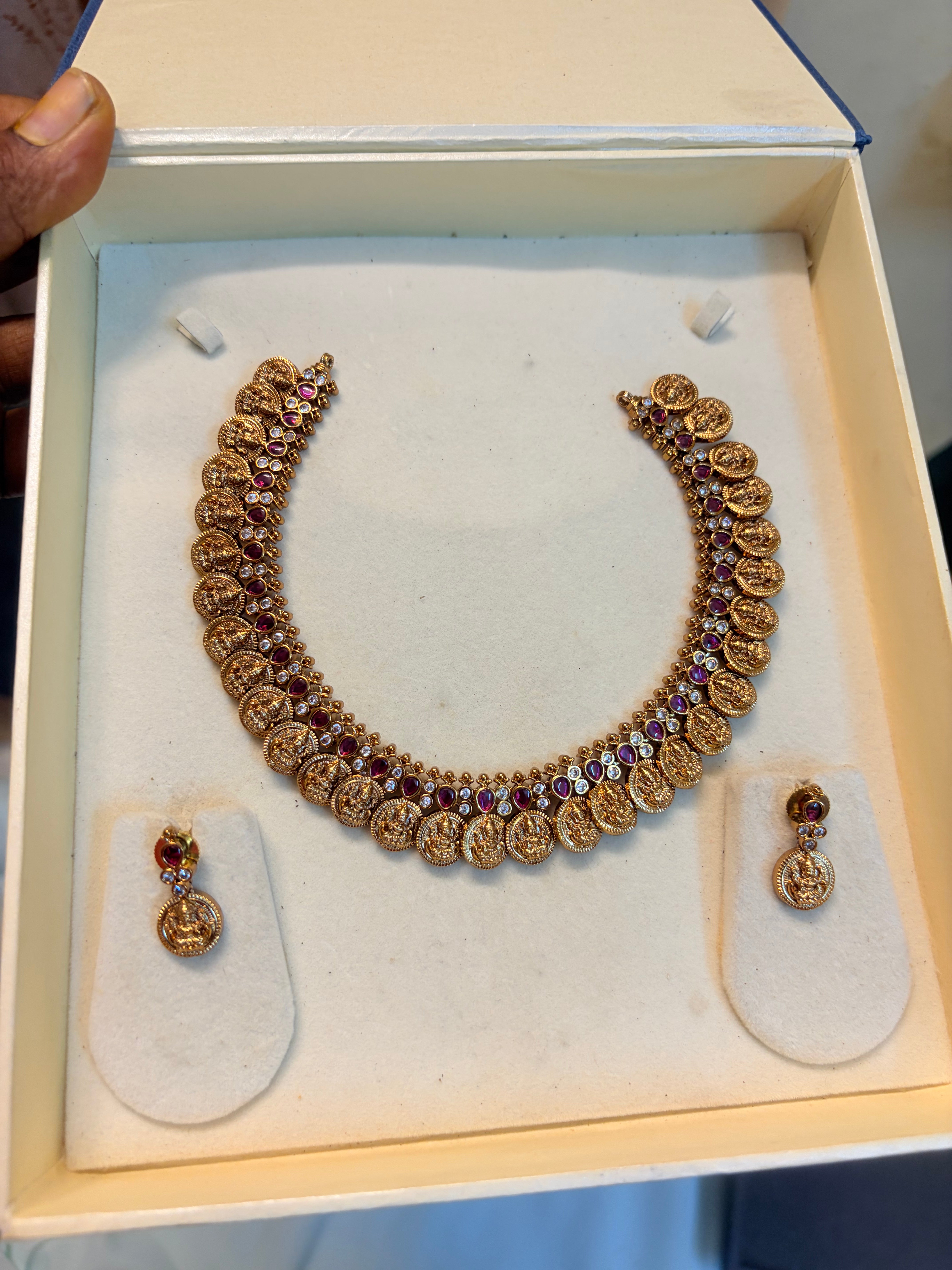 Antique Lakshmi coin Ruby jadau necklace set