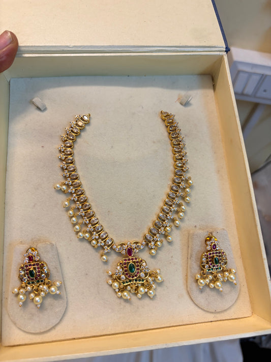 Uncut stones jadau necklace set