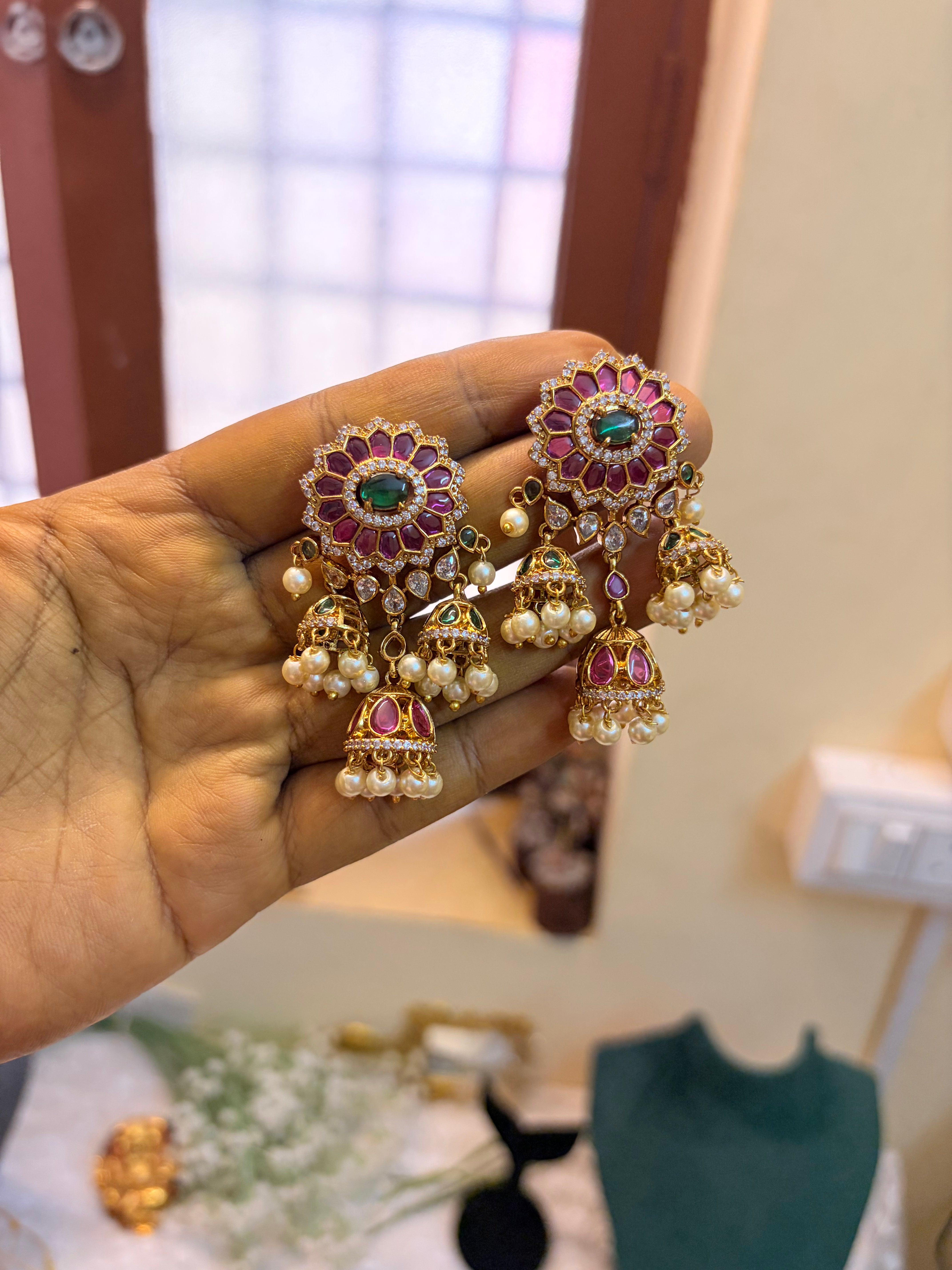 Kemp stones Triple Jhumka