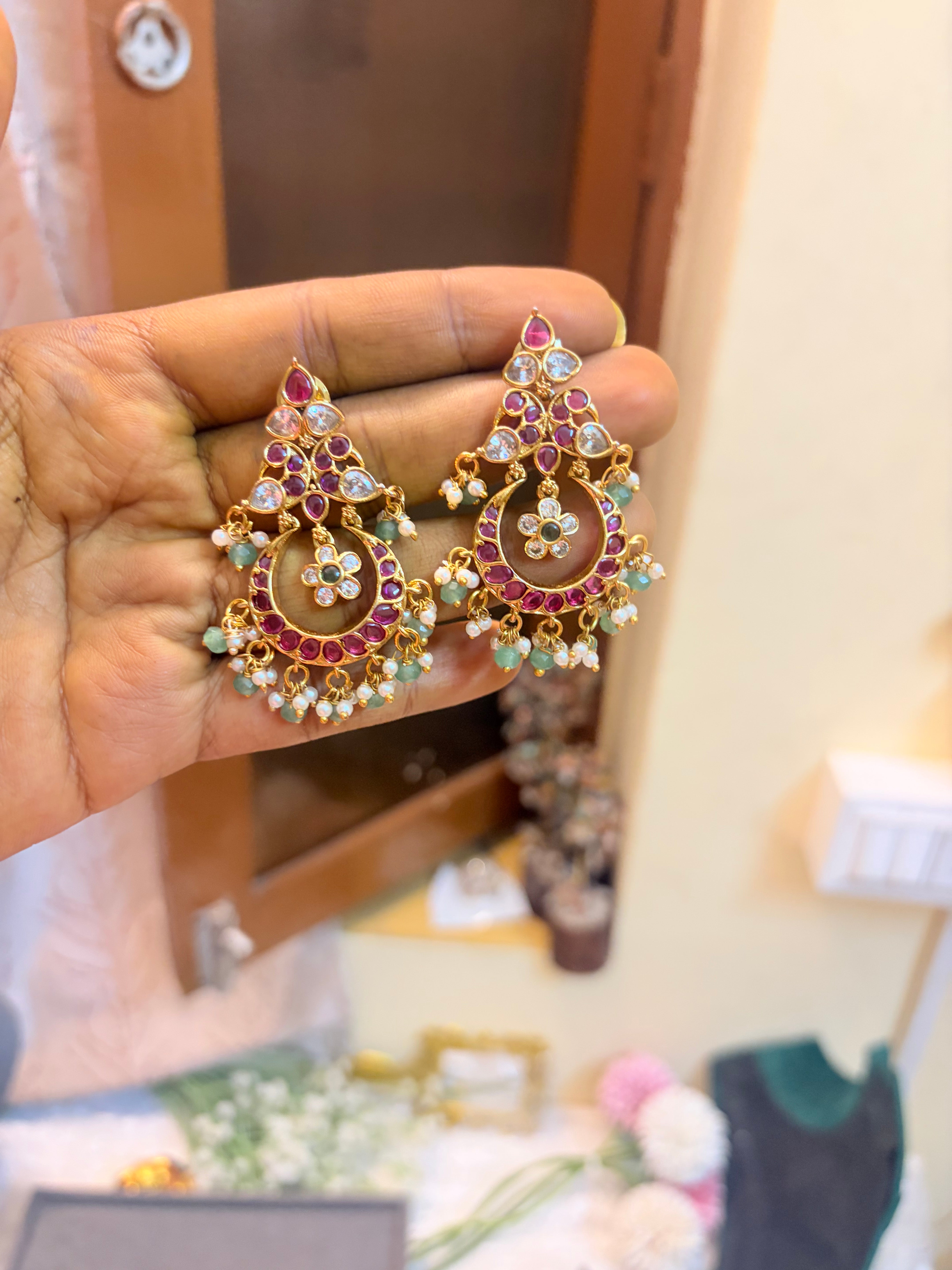 Ruby kemp Floral Chandbali earrings