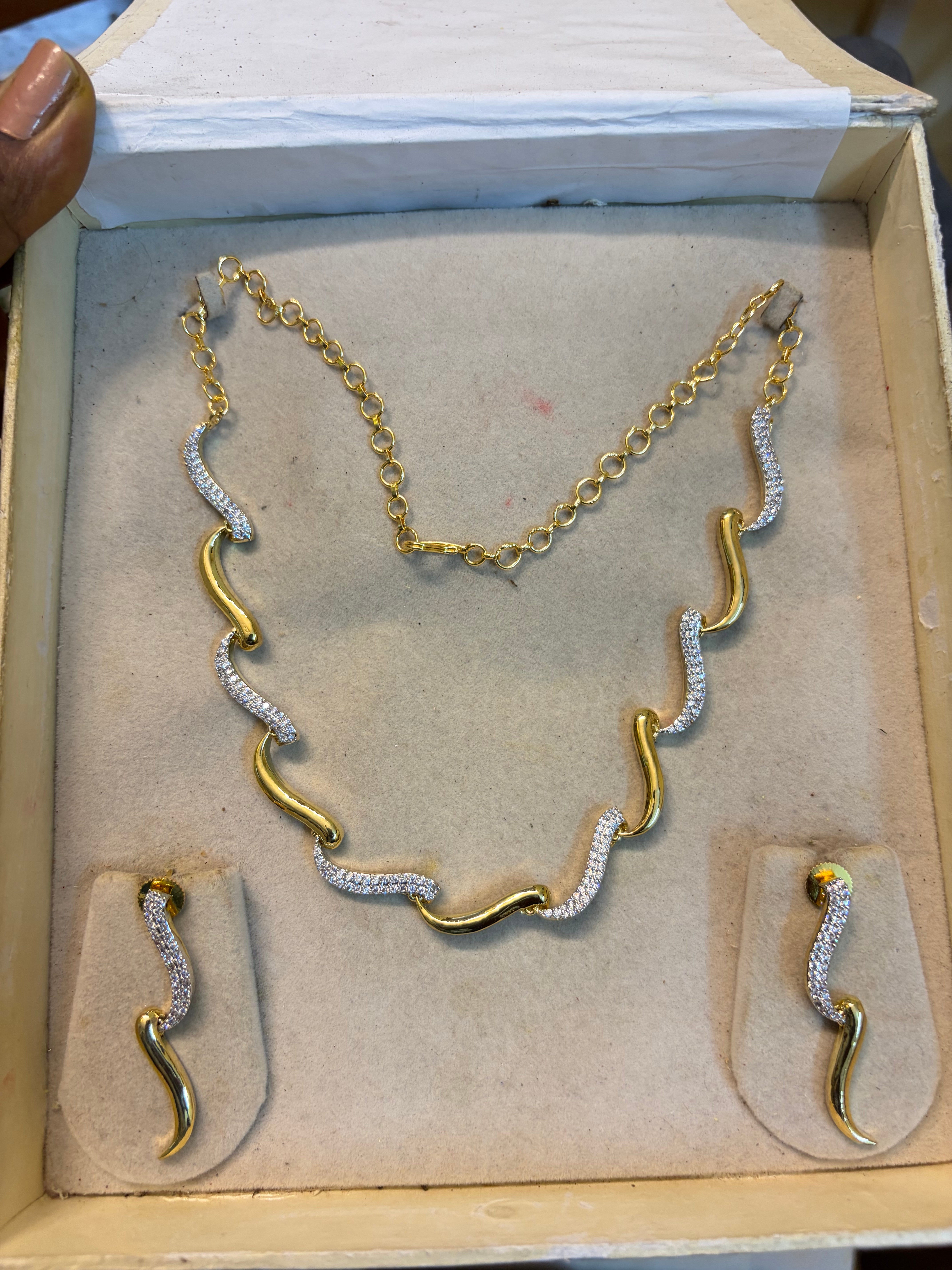 Designer Cz stone gold plated necklace set