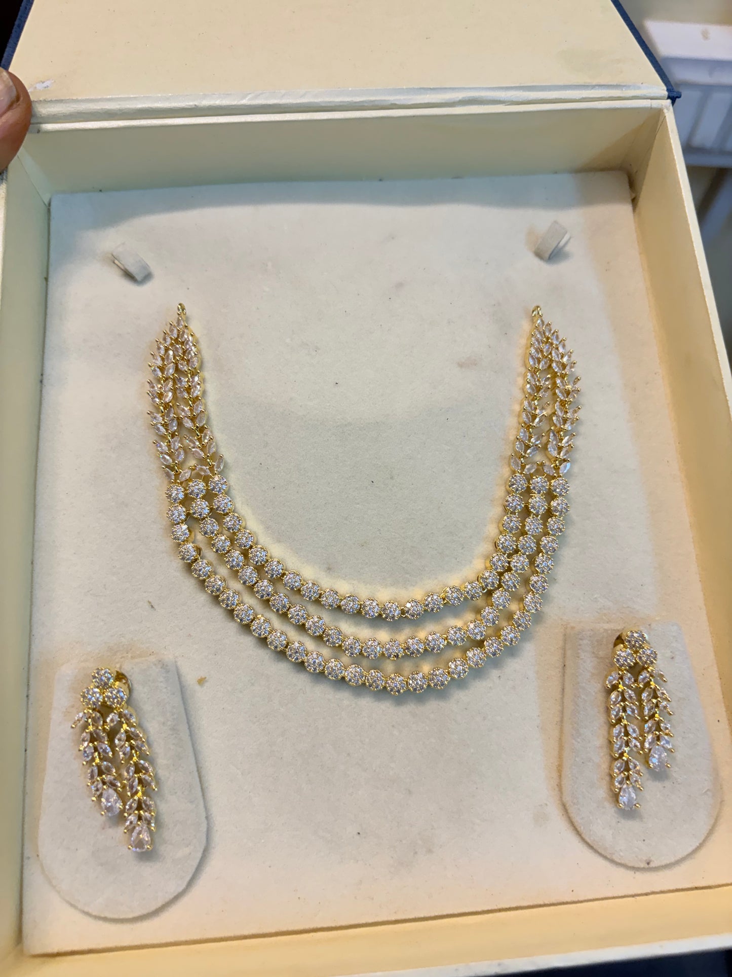 Three layer diamond replica jadau necklace set