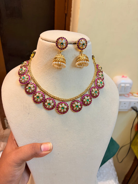 Real kemp stones jadau Kundan bottumala necklace set premium quality