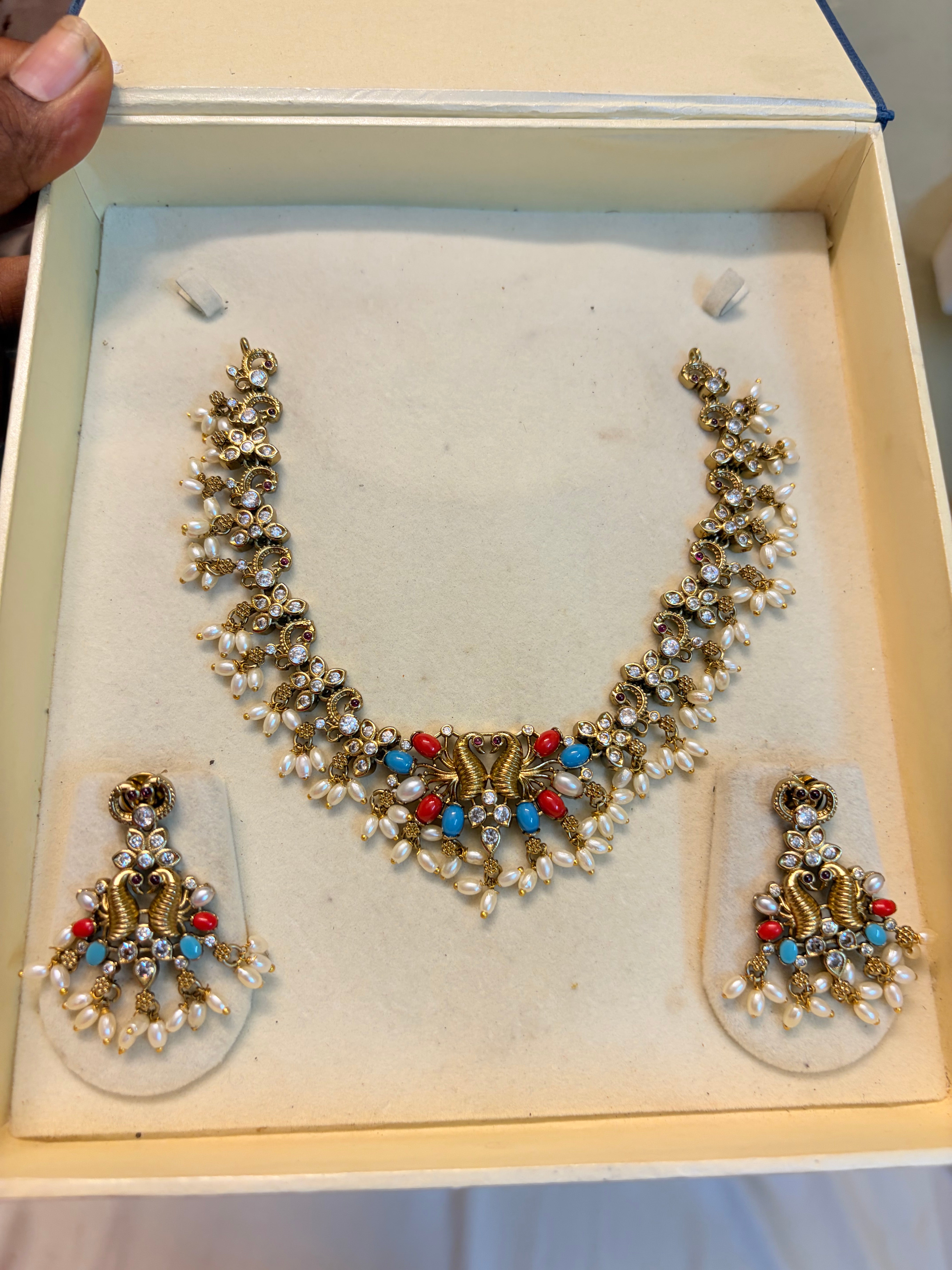 Victoria jadau finish peacock necklace set