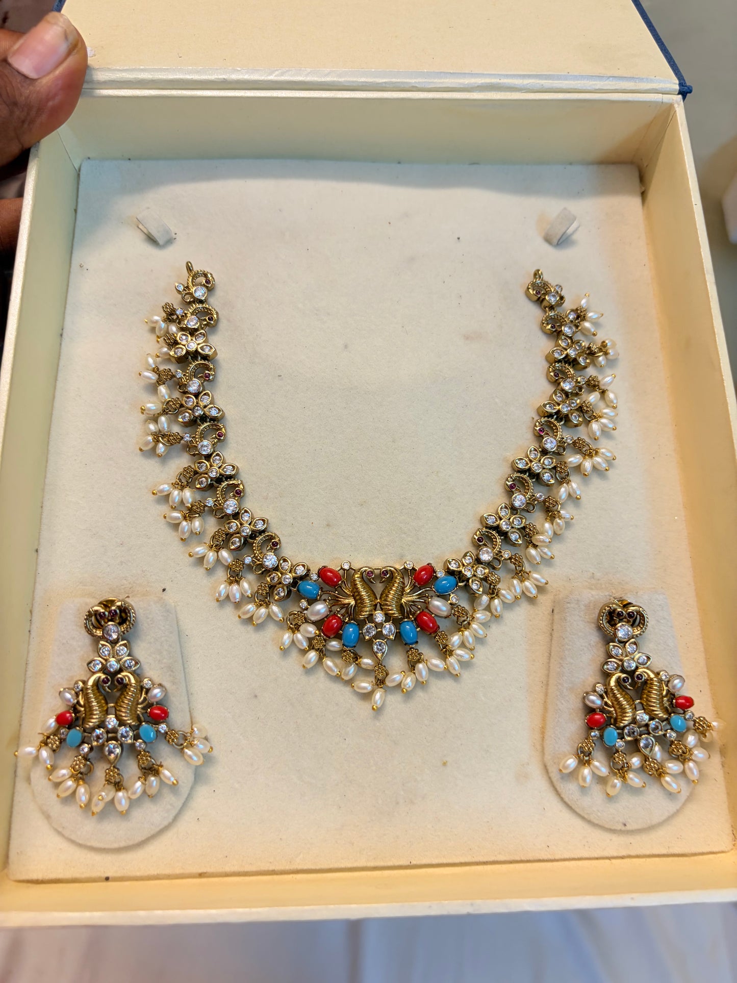 Victoria jadau finish peacock necklace set