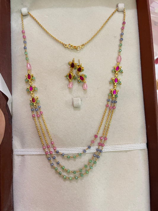 Handmade real beads step chain with earrings