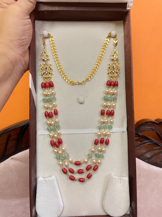 Swarovski pearls gold antique finish chain premium quality