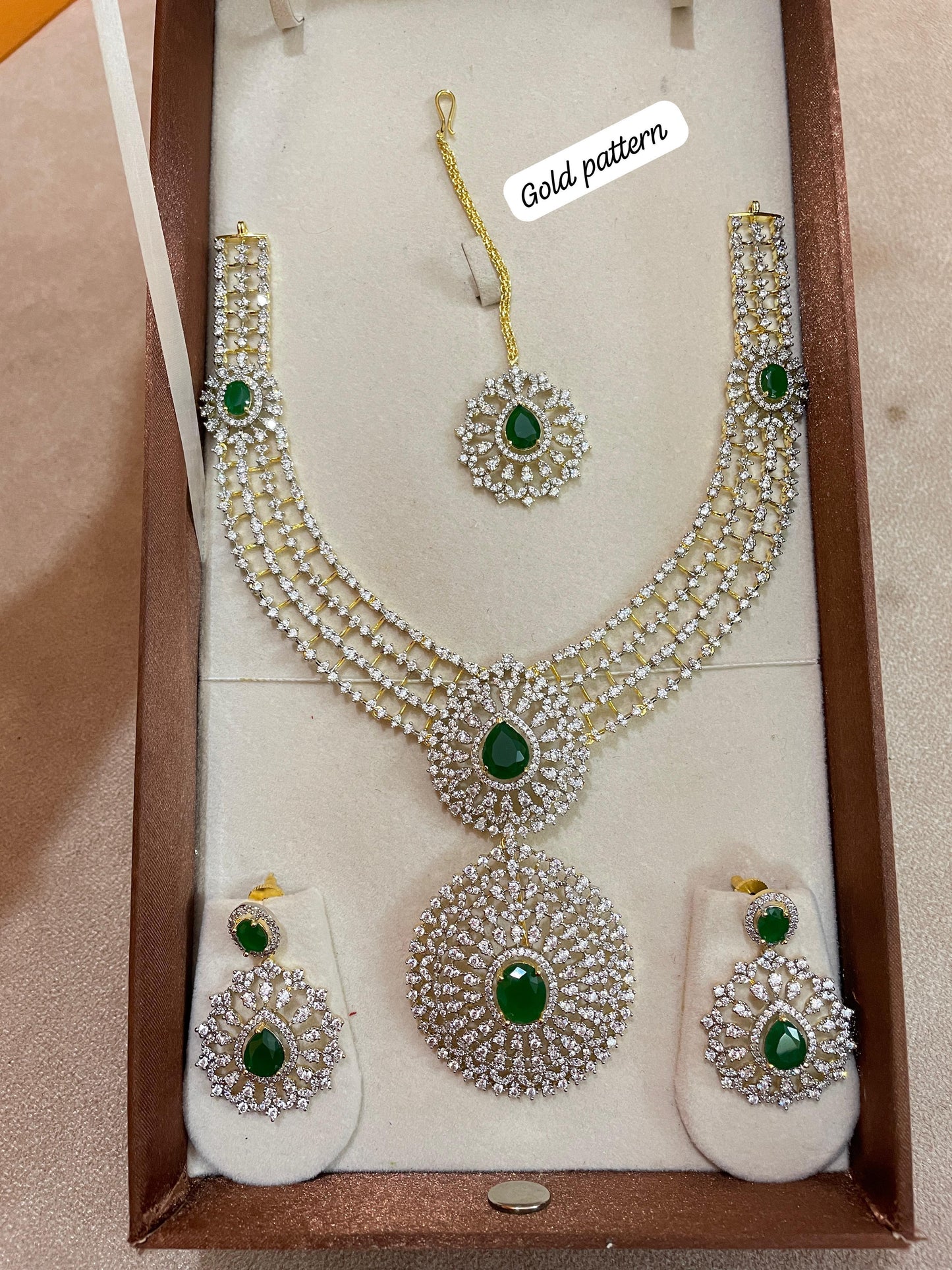 Diamond replica Gj polish necklace set with tikka