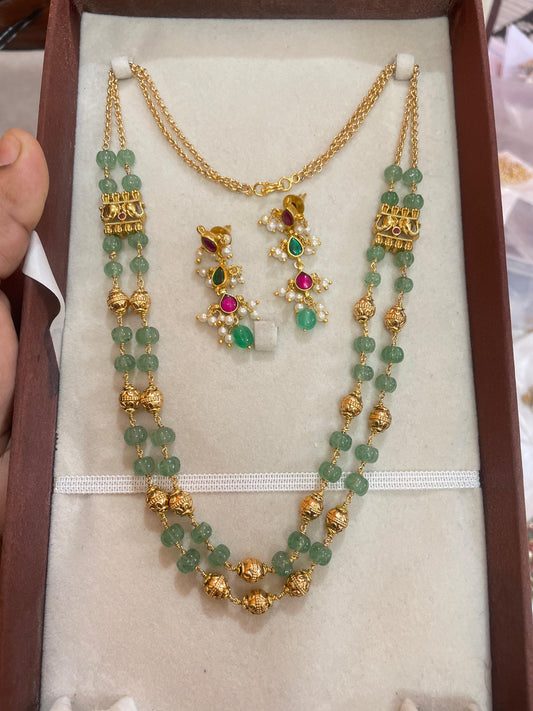 Real pumpkin beads chain with earrings premium quality