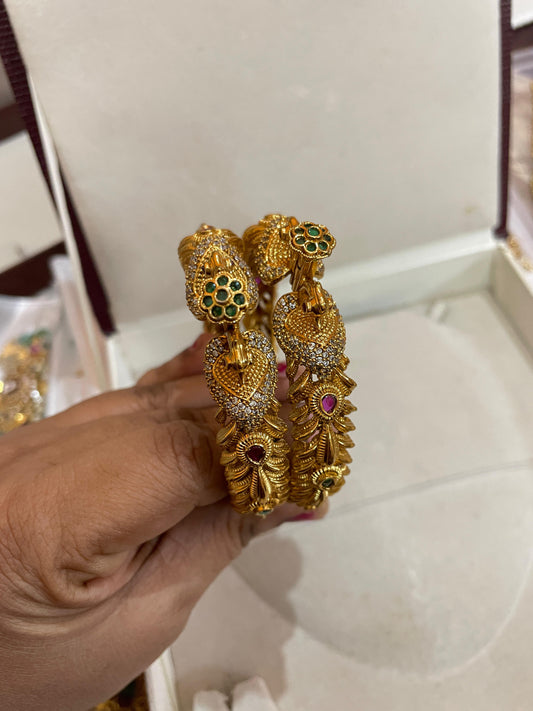 Gold antique nakshi finish bangles premium quality