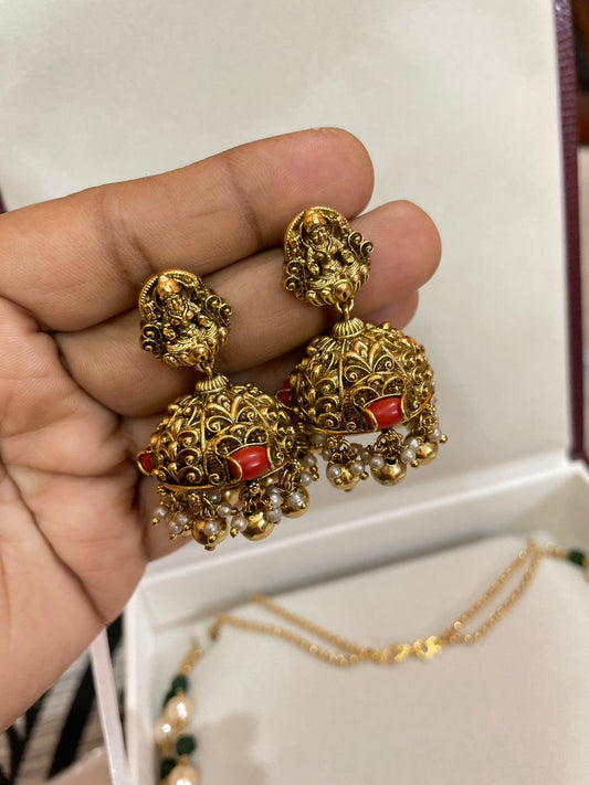 Gold antique finish jhumka premium quality