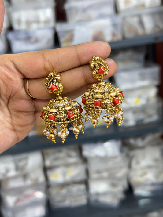 Gold antique finish jhumka premium quality