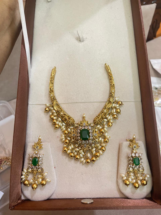 Gold antique nakshi finish Kanti set