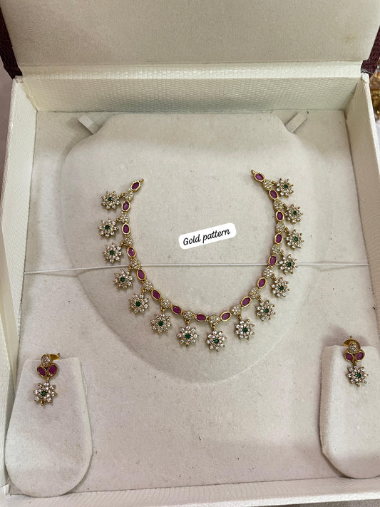 Flower motif AD necklace set