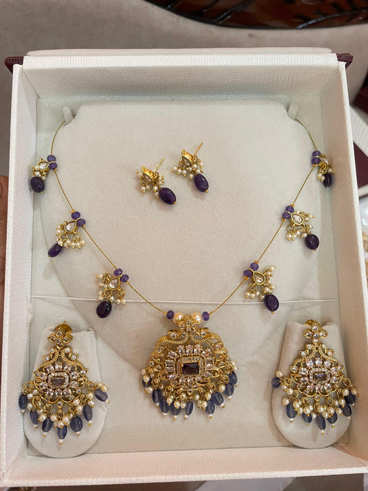 Gold antique finish invisible chain with 2 pair of earrings