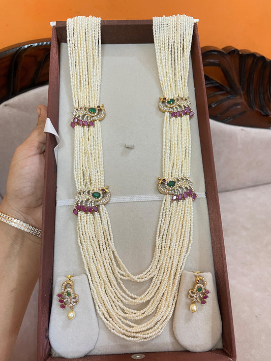 Handmade pearl haram with peacock motif