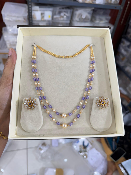 Real beads chain with earrings 16 to 18 inches