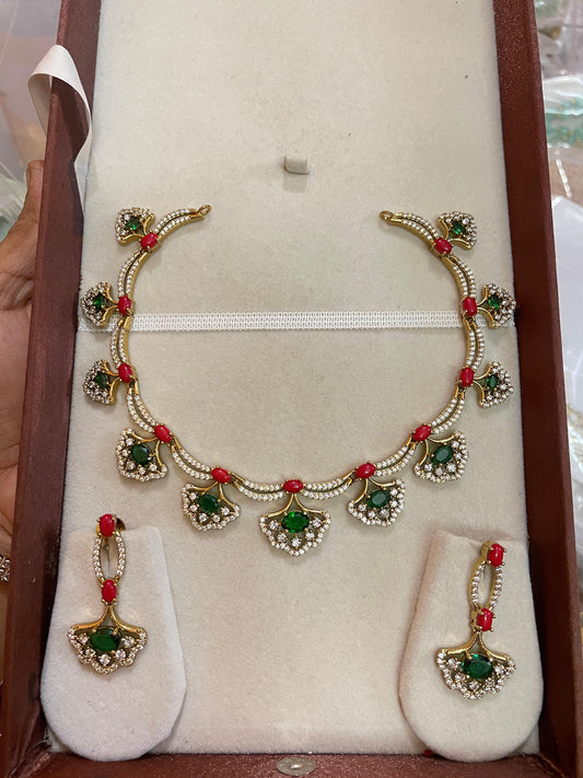 Pagadam cz stone necklace set