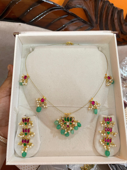 Jadau kundan lotus invisible chain