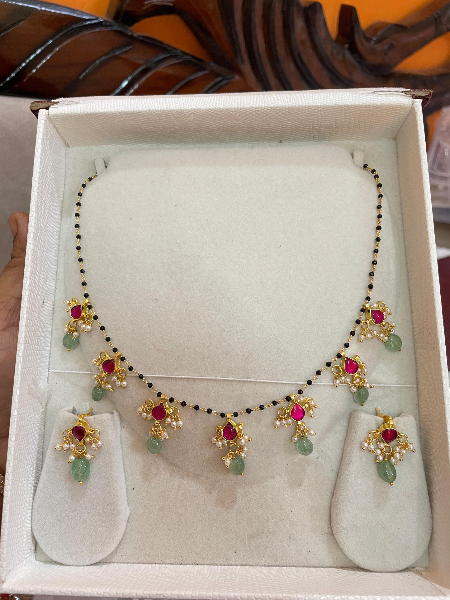 Elegant Black beads kundan droplets
